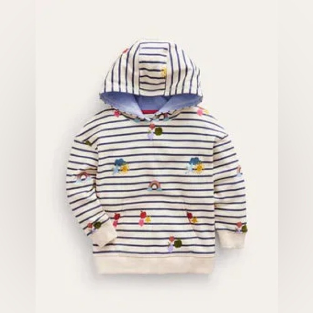 Mini Boden Navy and White Stripe Hooded Sweatshirt - Size 8/9